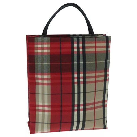 BURBERRY Nova Check Tote Bag Canvas Red Beige Auth - Picture 1 of 16